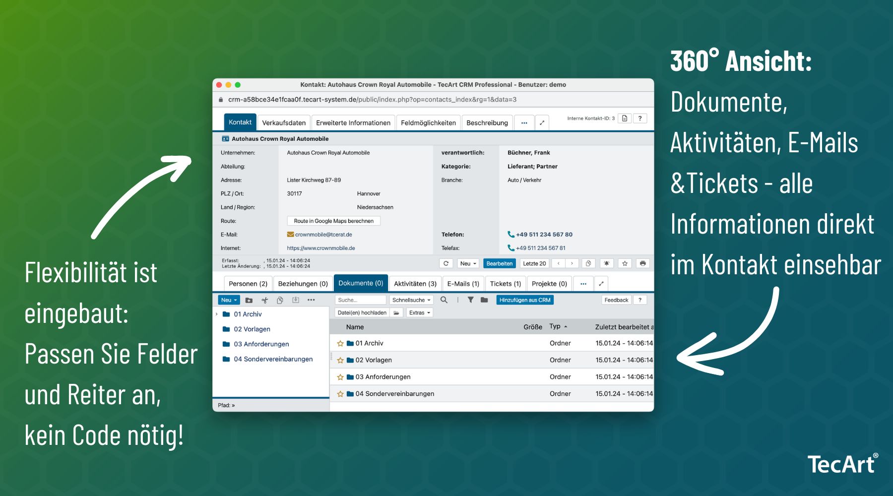 Im TecArt CRM finden Sie alle relevanten Daten an einem Ort